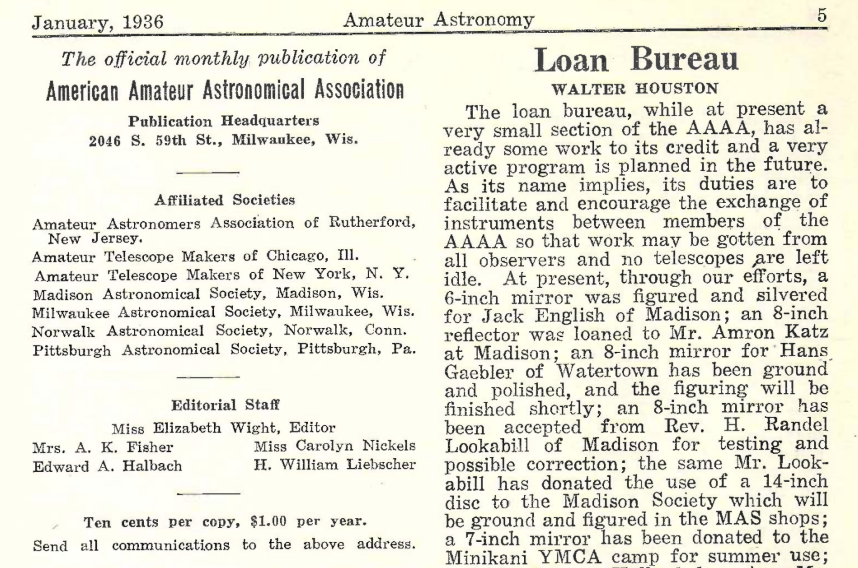 AAAA newsletter masthead from January of 1936