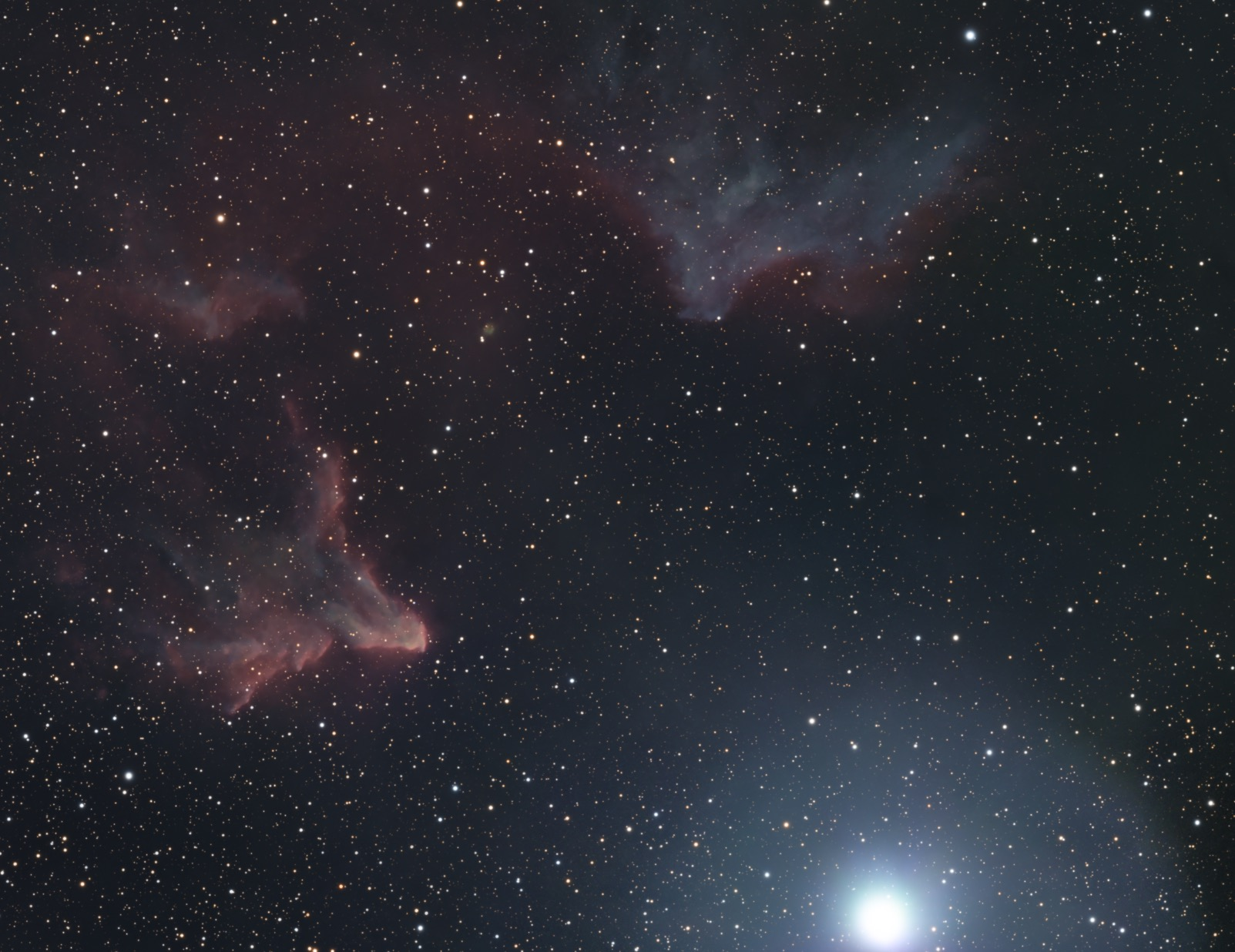 An image that alternates between two versions of the "ghost" photo, visible light and narrowband oxygen and hydrogen.